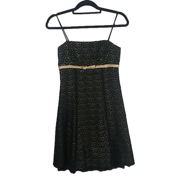 Betsy & Adam Dresses & Skirts - Betsy & Adam Black Gold Crochet Straight Neckline Spaghetti Strap Mini Dress